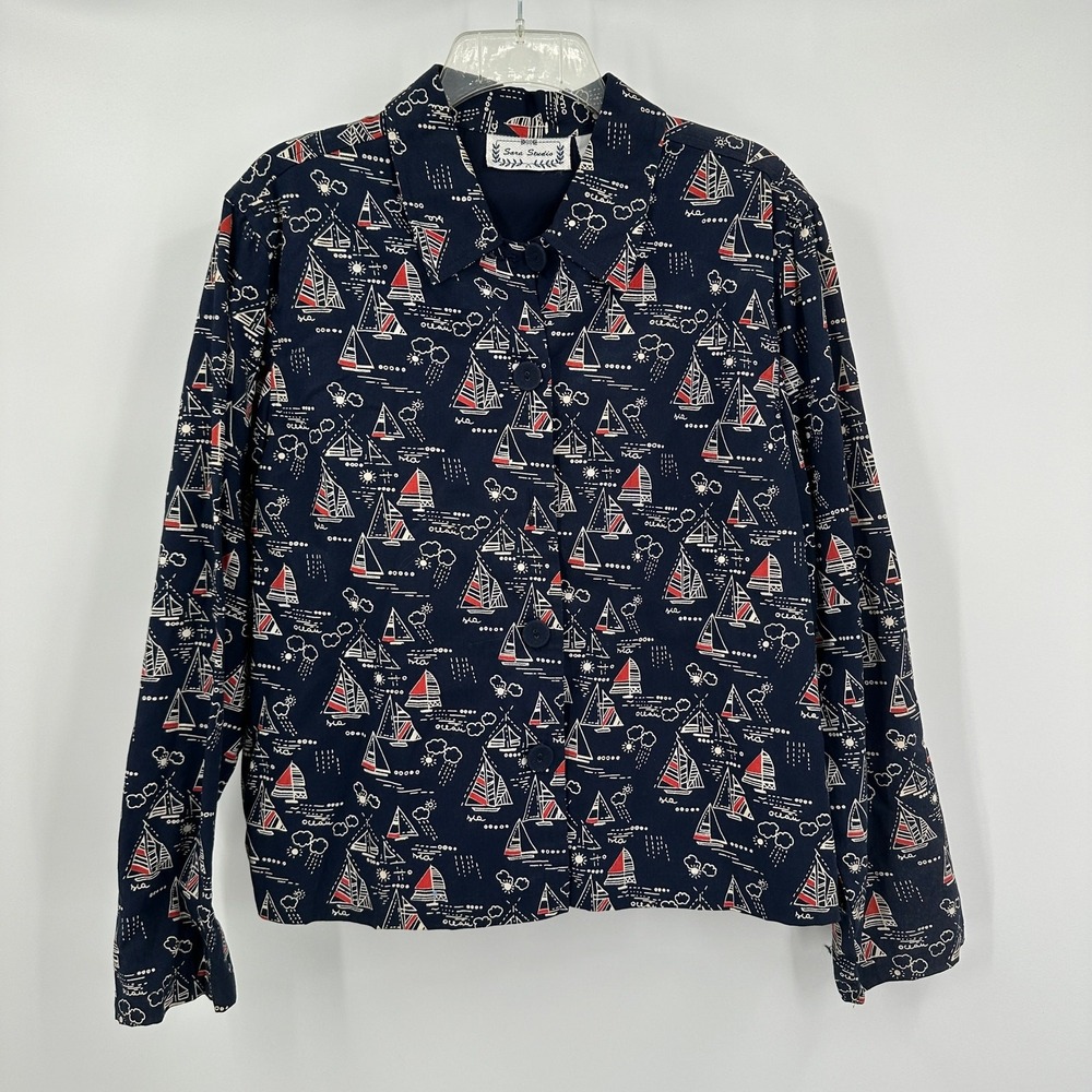 Womens Nautical Sailing Shirt Size L Maritime Yacht Club‎ Vacation Coastal